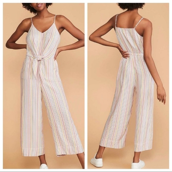 Lou & Grey for Loft Poppy striped jumpsuit pockets Large NWT - Picture 1 of 7